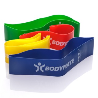 BODYMATE Fitnessbänder blau, gelb, rot, grün Freisteller weißer Hintergrund