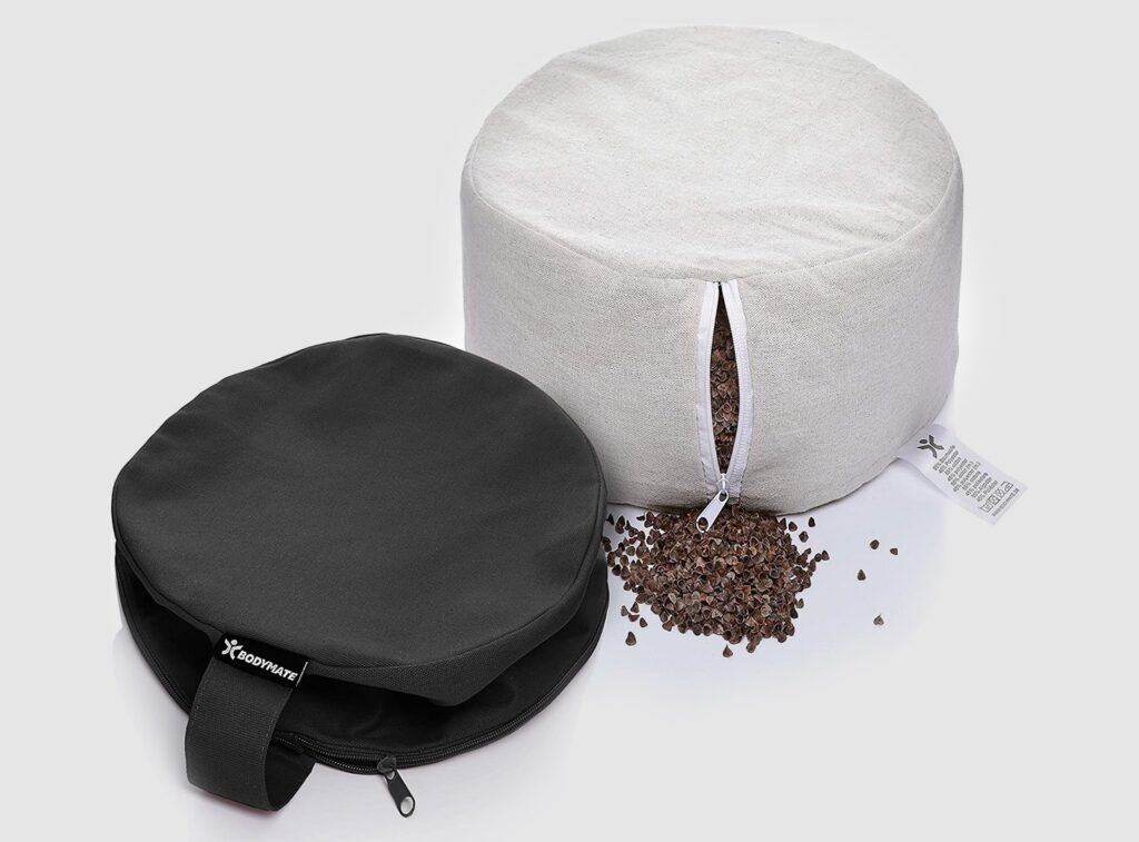 Removable Washable 100% Cotton Cover Inner Cotton Bag Filled with buckwheat husks BODYMATE Meditation Cushion/Yoga Pillow D=12inch H=5inch 
